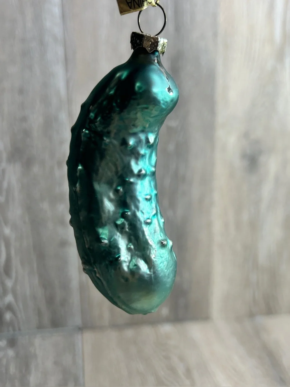 Vintage German Green Glass Pickle Ornament • Christmas Tree Decor • 4 Inch
